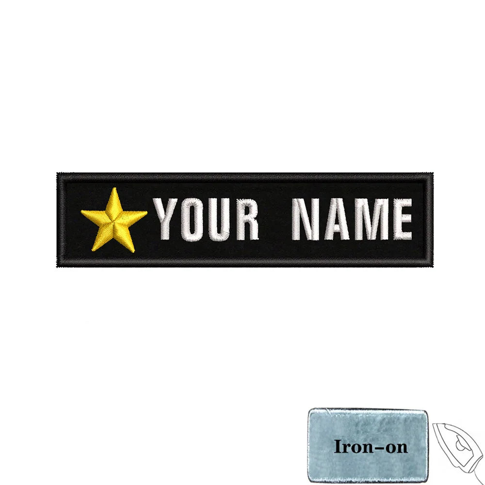 1PC 10cmX2.5cm Custom Name Patch Stripes Badge Iron On Or Hook Loop fire trophy radiation motorcycle blood drop love Pentagram