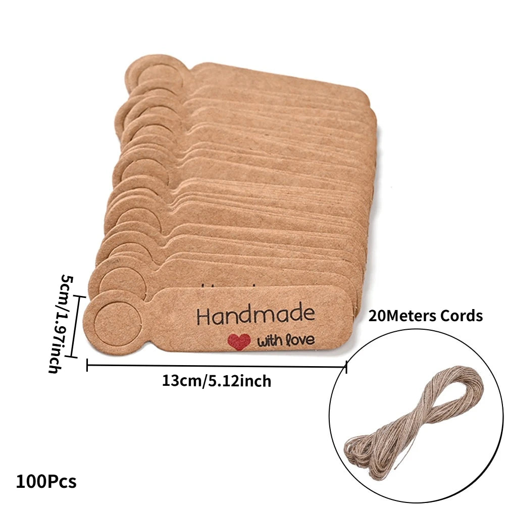 Kraft Paper Tags With Strings Handmade With Hang Garment Tags For Jewelry Crafts Price Candy/Gift/Cookies Display Label Card