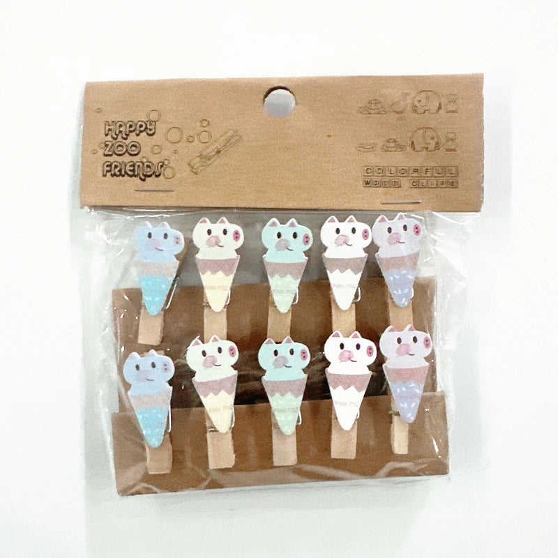 10 Pcs/Lot Creative Cartoon Animal Wooden Clip With Hemp Rope Photo Paper Clothespin Craft Clips Party Decoration Clip