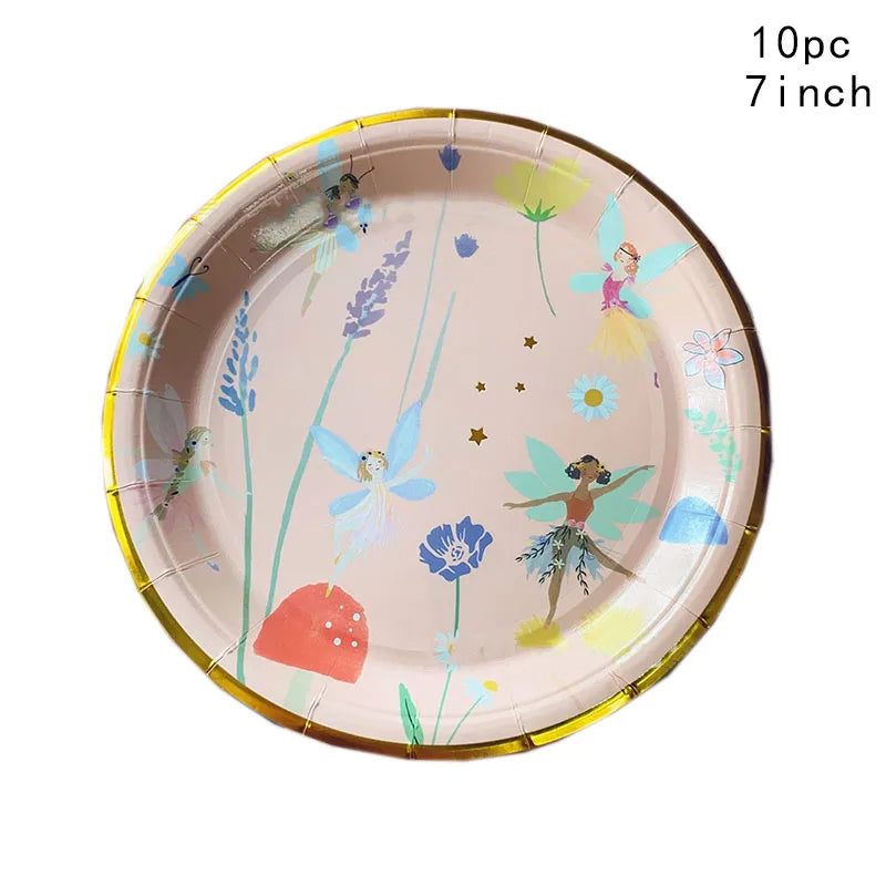 10Guests Fairy Disposabel Tableware Butterfly Goddess Plates Napkin Cups Spring Flower Princess Happy Birthday Party Decor Girl