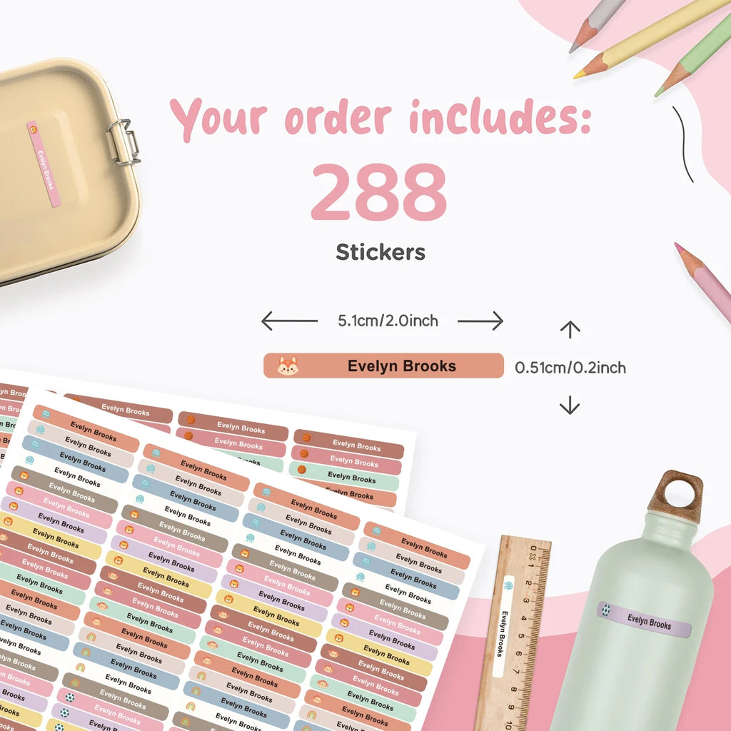 280PCS Personalized Name Stickers Long Strip Pencil Labels Custom Waterproof Self Adhesive Name Labels for Bottles Notebooks