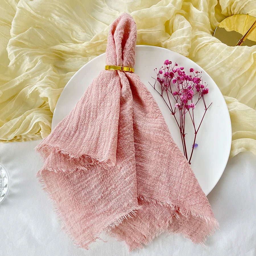10pcs 32x32cm Gauze Cotton Wedding Napkins Reusable Green Trim Tea Towel Rustic Retro Burrs Napkins for Party Table Decoration