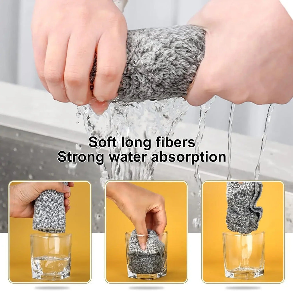 1/100PCS Gray Bamboo Charcoal Thickened Super Absorbent Dishcloth Anti-grease Kitchen Wiping Rags Microfiber Cleaning Cloths