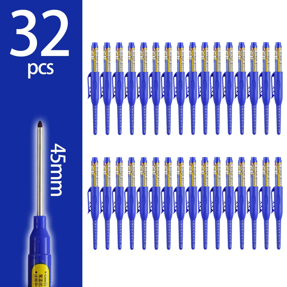4-60Pcs 45mm Long Nib Head Carpenter Pen Deep Hole Marker Pens Black/Blue/Red/White for Measuring Woodworking Hand Tools