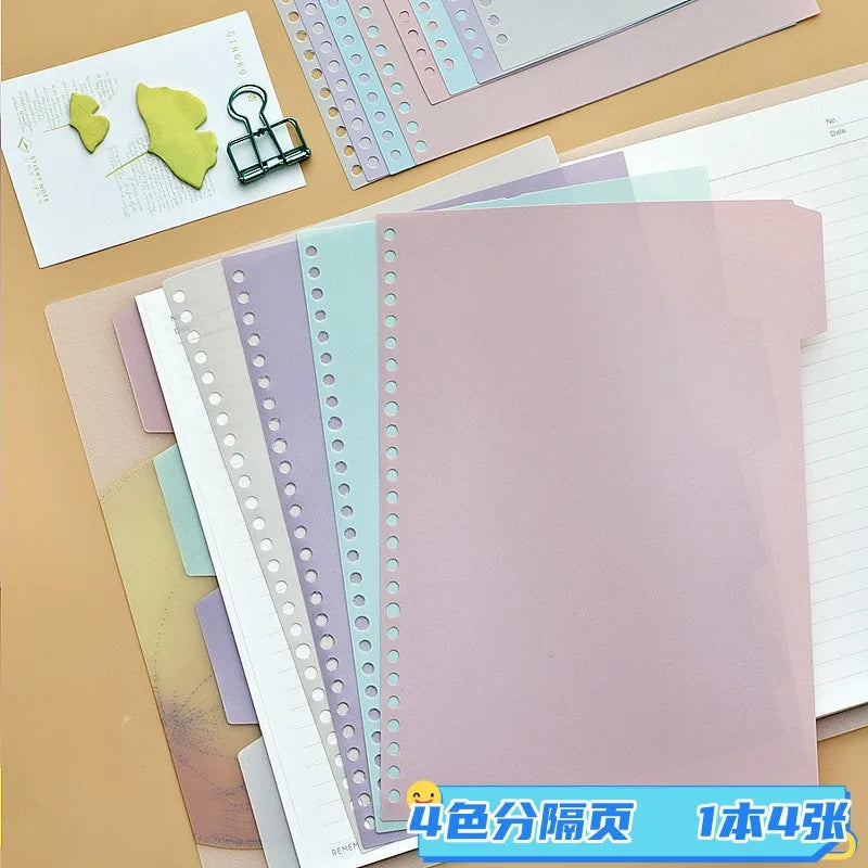 Notebook 4-color Plastic Pp Classification Page B5 Workbook Partition Page A5 Loose-leaf Coil Book Index Tab