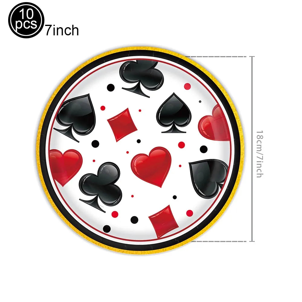Casino Party Supplies for Men/Adults Poker Paper Plates Cups Napkins Straws for Poker Night Las Vegas Party Decorations