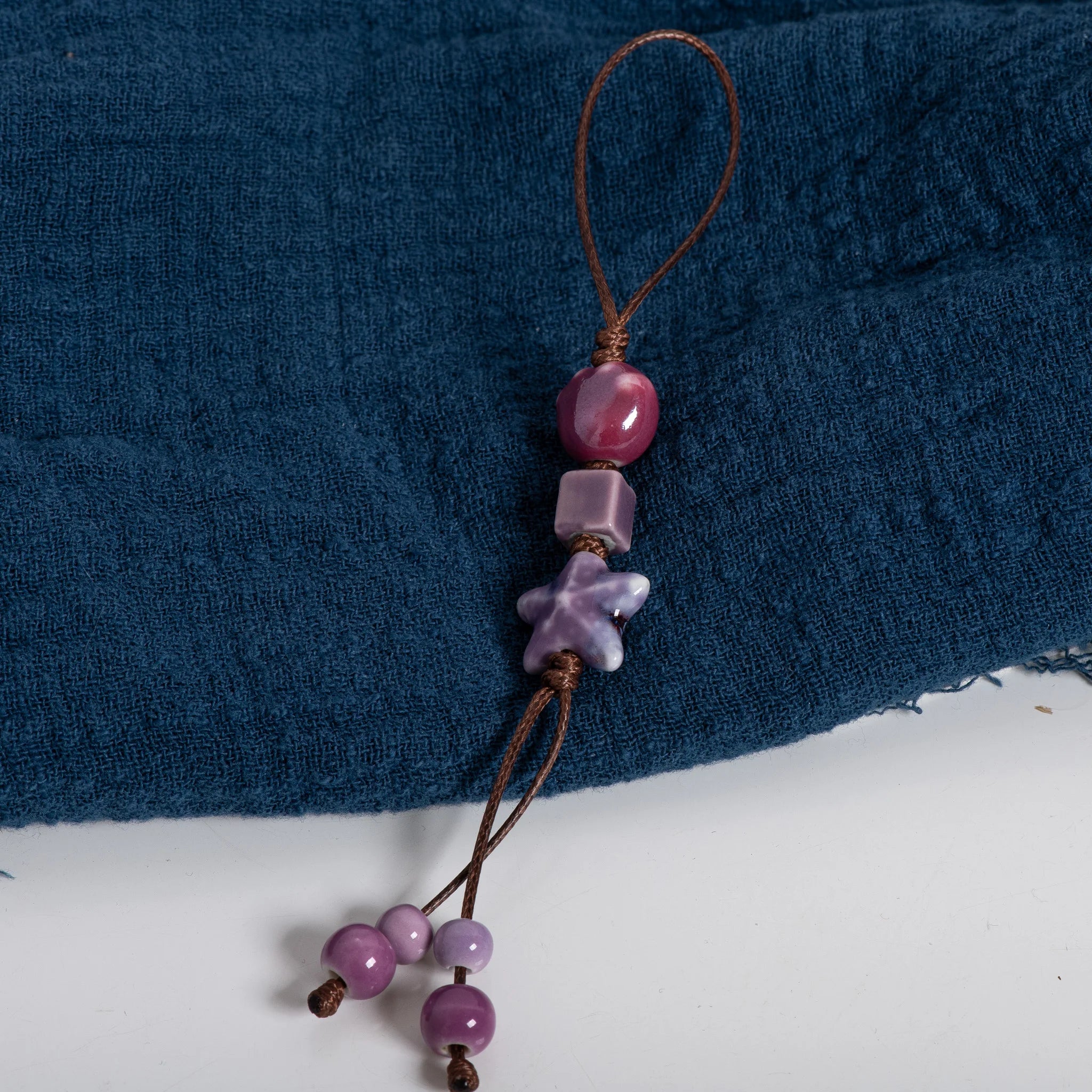 Handmade Purple Star Cat Claw Ceramic Charm Keychain Unique Bag Pendant Boho Gift S02-023