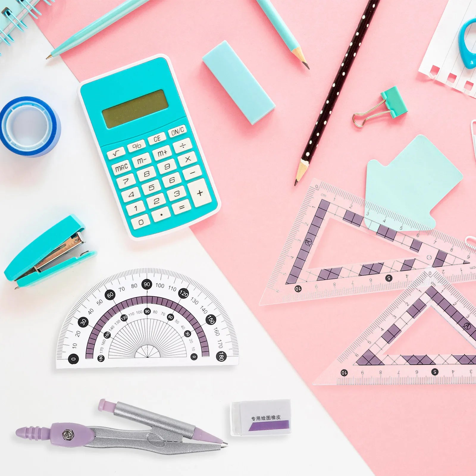 1Set Multi-Functional Ruler Kit Compass Protractor Drawing Triangle Student Stationery Office Measurement Tools