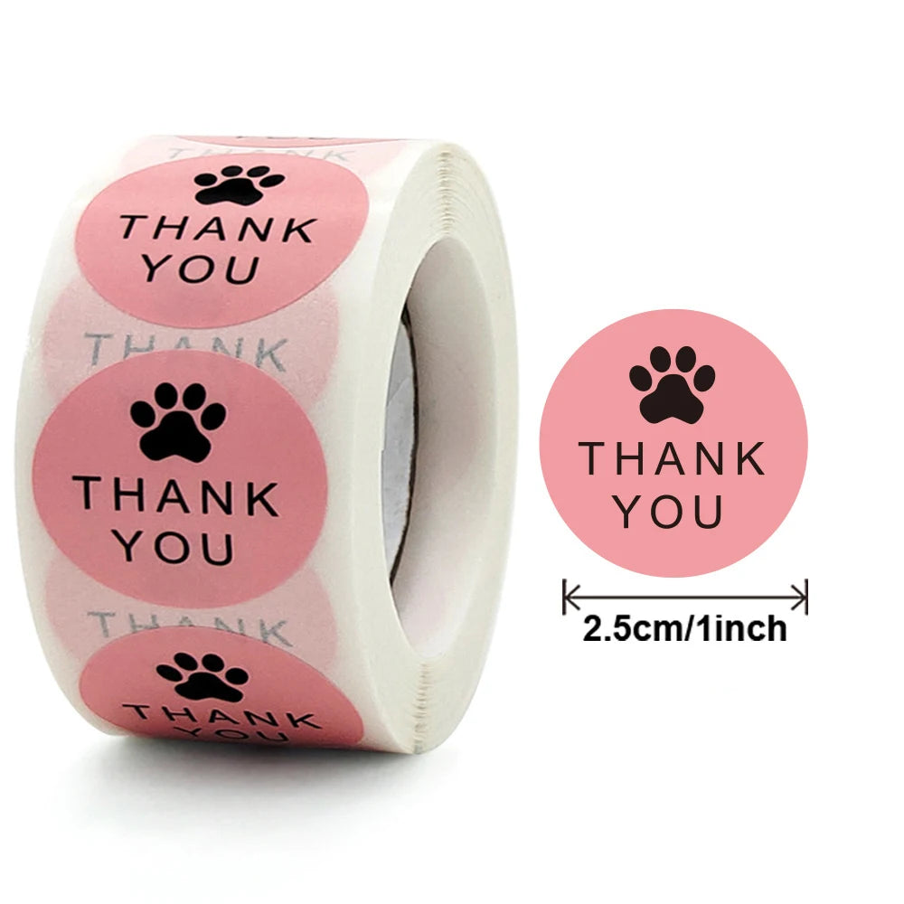 100-500Pcs Round Dog Paw Print Thank You Label Stickers Used for Shipping and Mailing Box Seal Labels Decorative Gifts Stickers