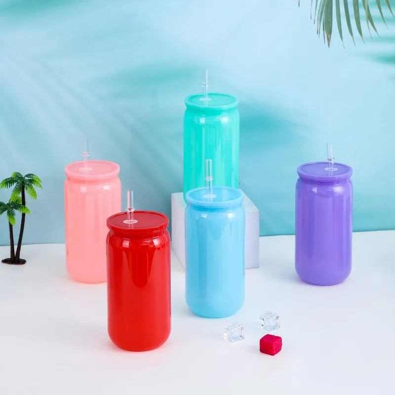 Transparent Straw Colored Plastic Cup Eco-Friendly Straw Cup Portable Water Bottle With Lid For Cold Milk Drinks Straw Material