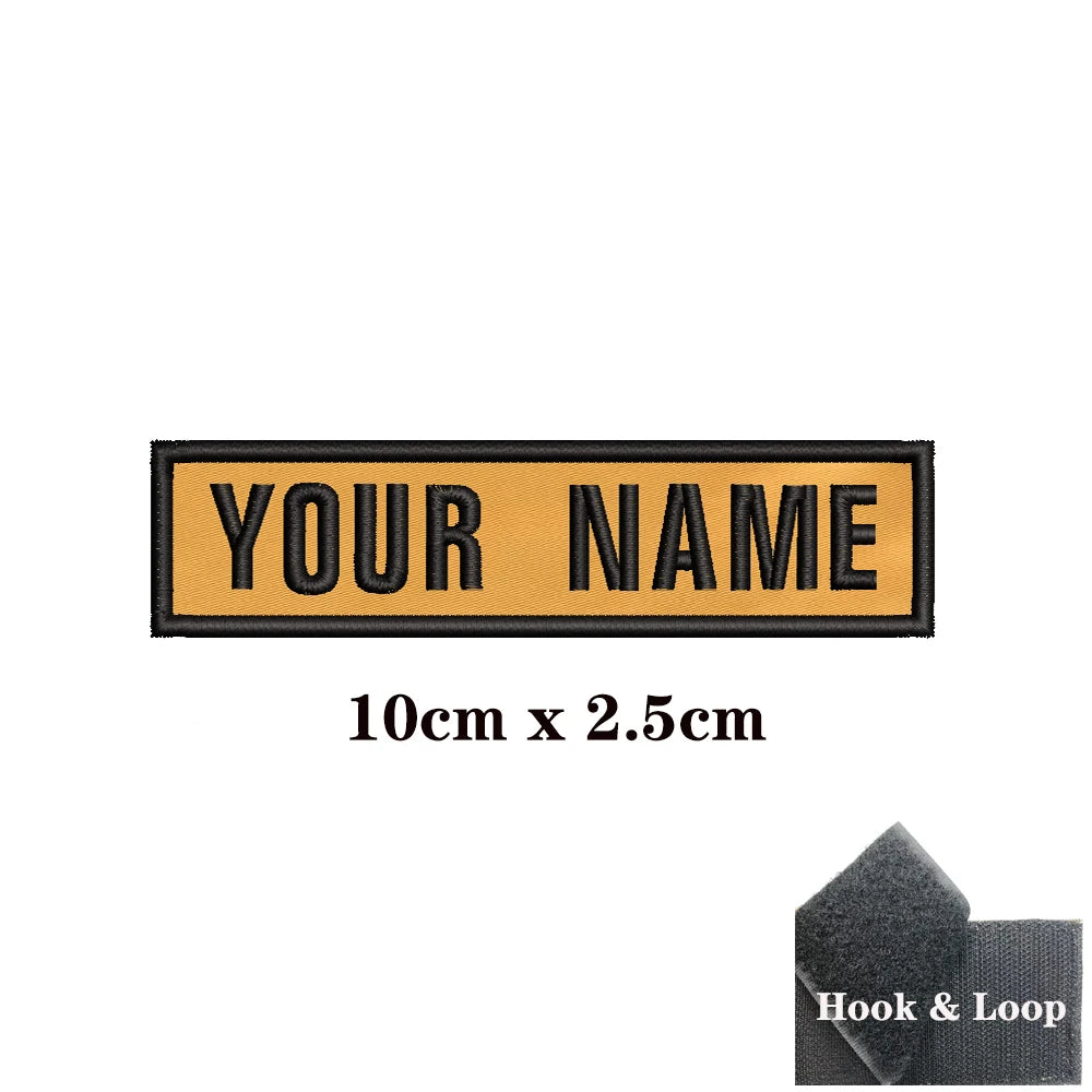 1PC Custom Personalized Name number Patch Stripes Badge tags chevrons Armband Iron On Or Hook Loop embroidered yellow