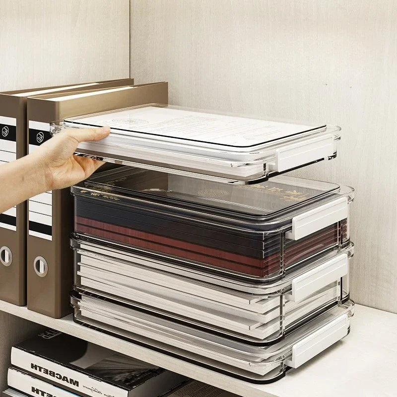 Transparent Acrylic New Desktop Paper Storage Box A4 File Document Exam Paper Organizer Household Dust Proof Card Holder Case