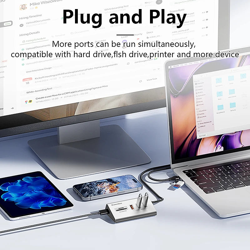 Blueendless Aluminium 10Gbps USB3.2 Gen2 4/10port HUB Docking Station USB-C USB-A Type C Splitter Adapter for PC Laptop macbook