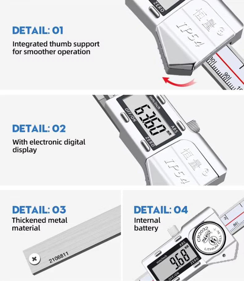 High Precision Stainless Steel Electronic Digital Calipers IP54 Vernier Boring Inner Diameter Measurement Tool