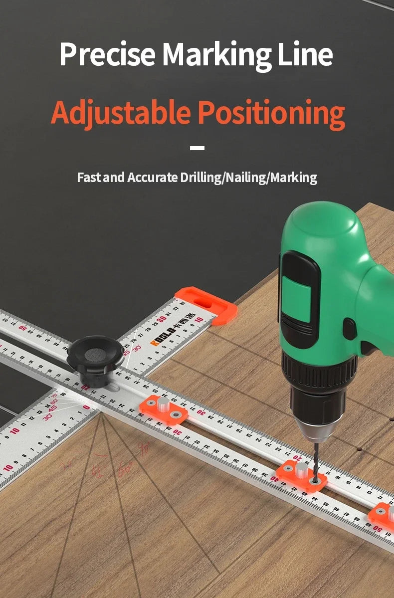 Woodworking T-Square Ruler 2 in 1 Drill Guide Hole Positioning Measuring Tool