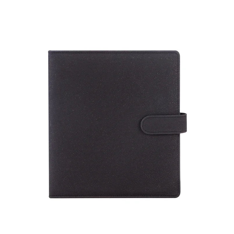 PLRBOK A5 D Shape 3 Ring Refillable Photo Album with Magnetic Buckle,Glitter PU Leather Binder Cover,10×15 15×21 1/2/4 Pockets