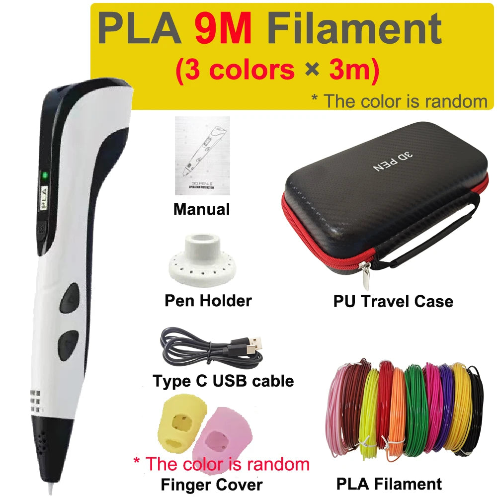 New 3D Pen 3D Printing Pen for Children 1.75mm PLA Filament DIY Drawing Birthday Christmas Gifts for Kids with Travel Case