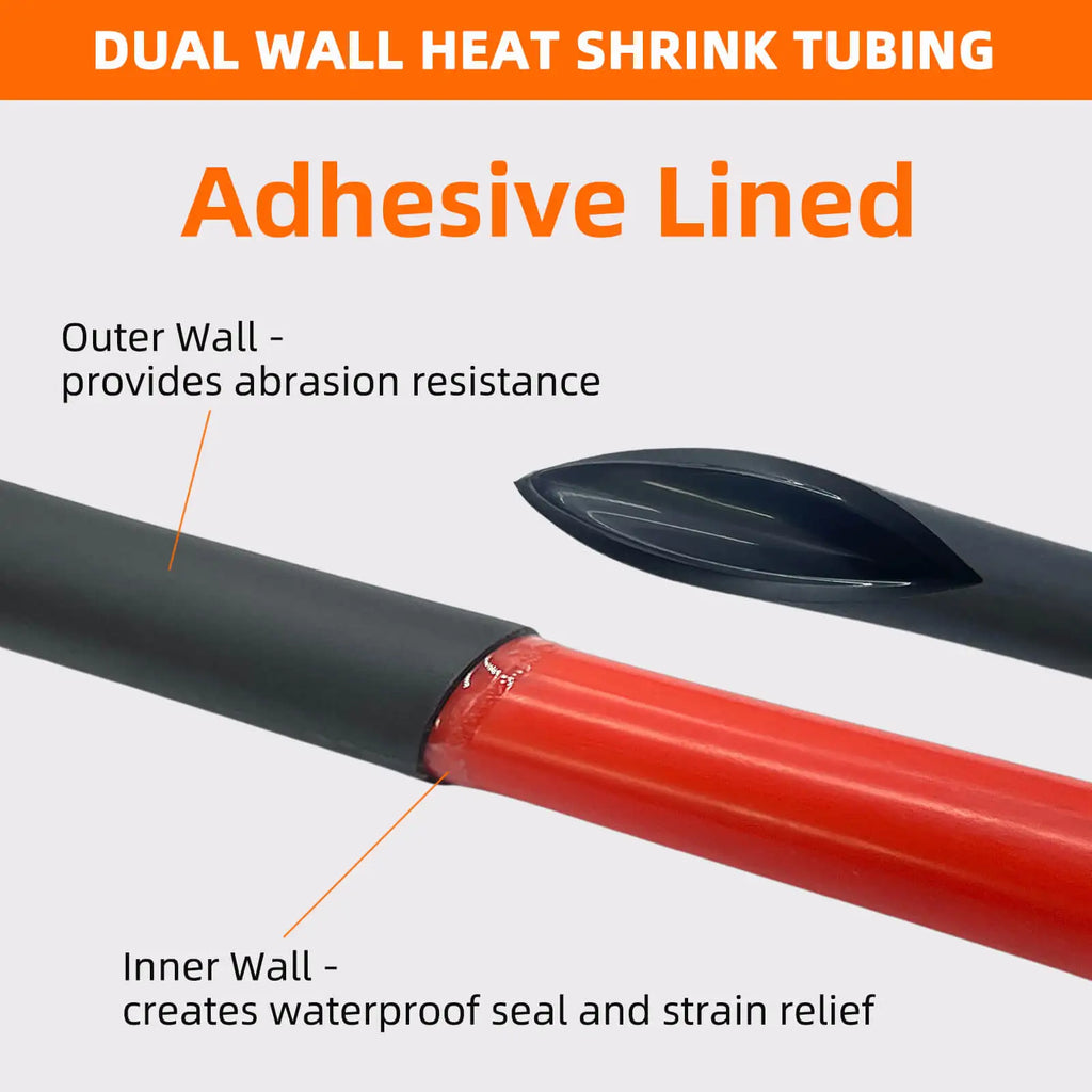 Φ4mm-Φ24mm Heat Shrink Tubing-4:1 Ratio Dual Wall Adhesive Lined Shrinkable Wire Wrap Tube Waterproof Industrial Black