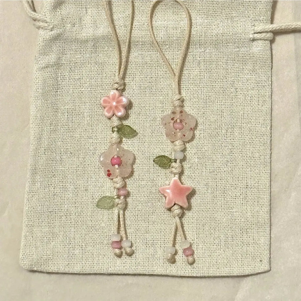 Cute Star Flower Phone Charm Strap Kawaii Ceramic Beaded Phone Lanyard Pastel Colors for Girls Bag Camera Pendant