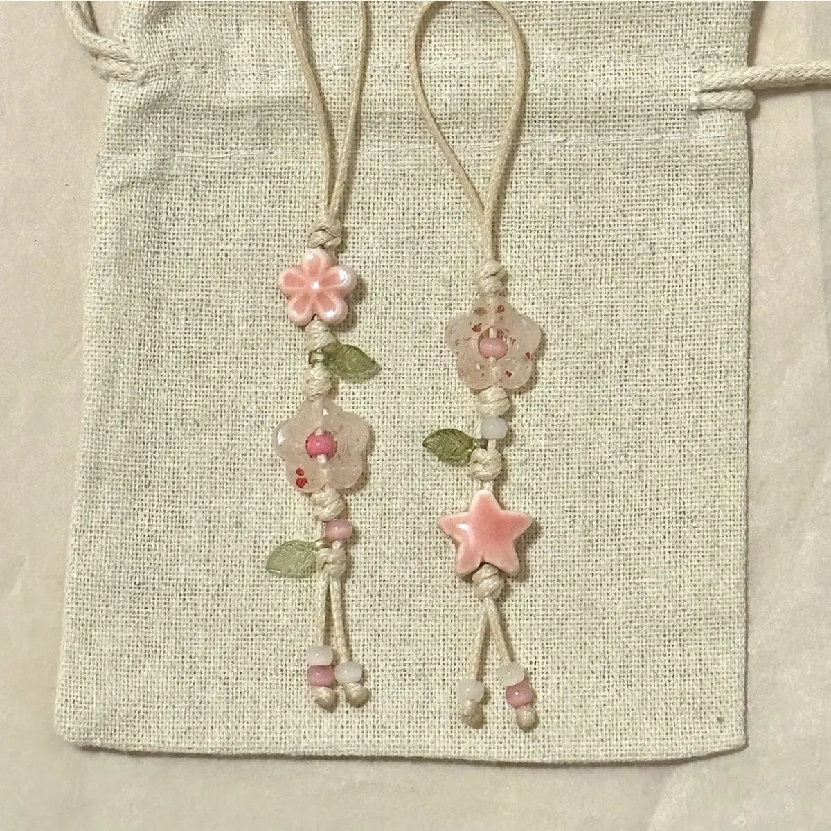 Cute Star Flower Phone Charm Strap Kawaii Ceramic Beaded Phone Lanyard Pastel Colors for Girls Bag Camera Pendant