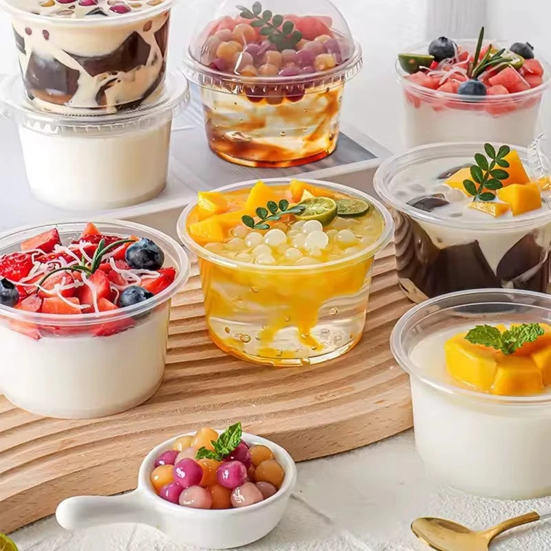 50PCS Disposable Clear Plastic Pudding Cups with Lids Tiramisu Dessert Cupsfor Baking Party Supplies Jelly Yogurt Container