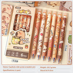 Capybara Erasable Pens 6pcs Refillable Ink Gel Pen Smudge-Free Cute Animal School Supplies for Students Office Stationery Gifts