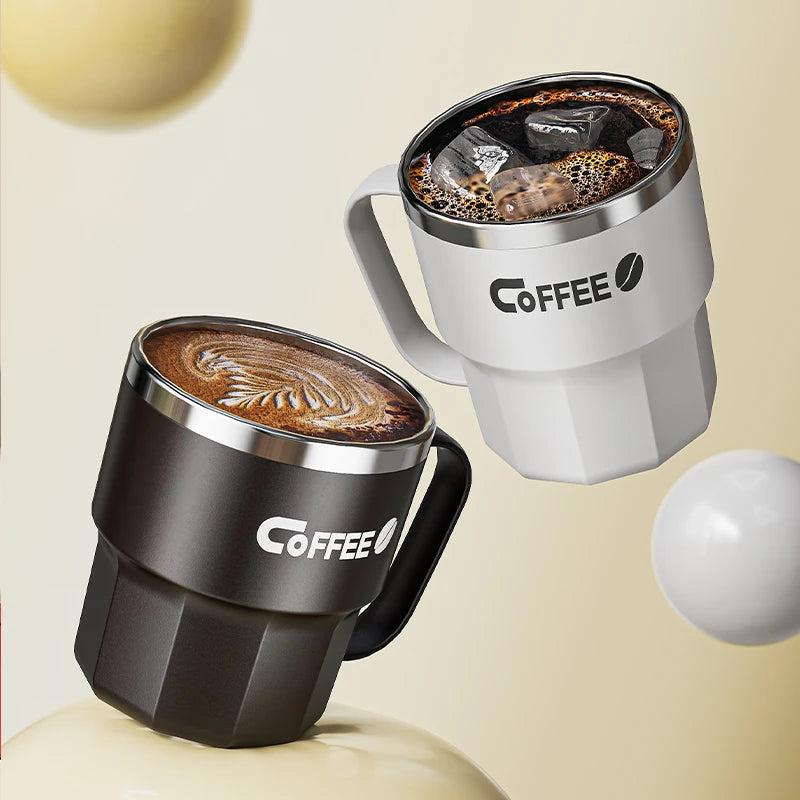 400ml Double Wall Insulated Coffee Mug 304 Stainless Steel Coffee Cup With Lid And Handle Reusable Water Cup