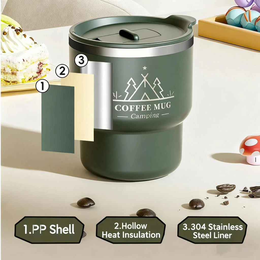 400ML Thermal Cup 304 Stainless Steel Double Layer Insulated Water Cup Office Milk Coffee Mug Student Portable Sealed Tumbler