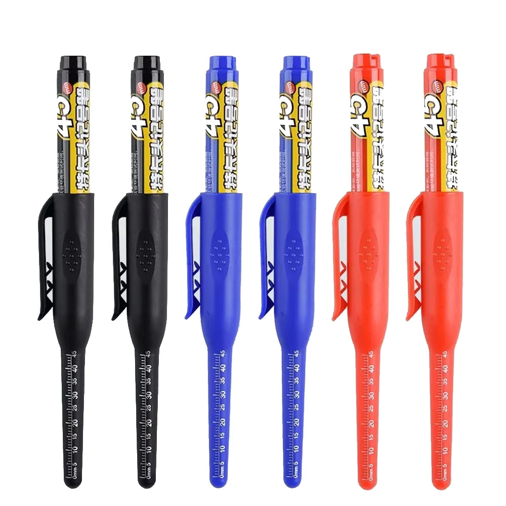 45mm Waterproof Deep Hole Marker Pens Long Nib Head Carpenter Pen Black/Blue/Red Ink for Multi-Purpose Woodworking Hand Tools