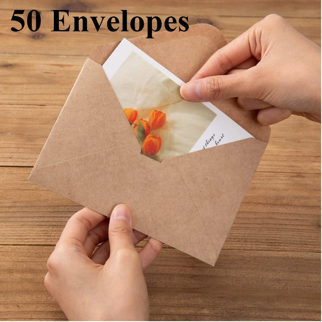 50/100pcs Kraft Paper Envelopes Solid Color Blank Mini Envelopes for DIY Greeting Cards Invitations Notes Gift Envelopes