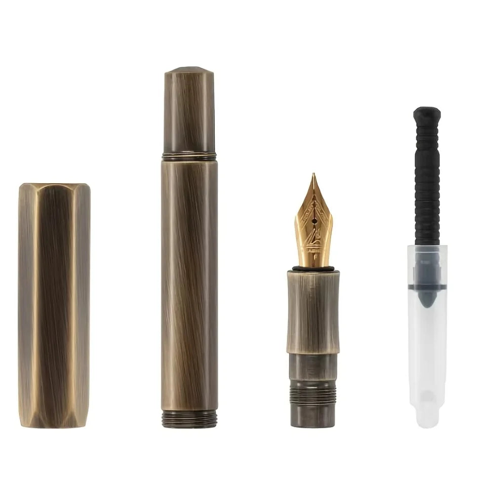 1Pc Brass Fountain Pen, 0.5mm Nib, Heavy Metal Feel, for Business and Office Use, Rotating Cap, Mini Short Style, Includes Ink Absorber, 2.6mm Caliber, for Students/Office, Holiday Gifts, Valentine's Day, Back-To-School Seaso
