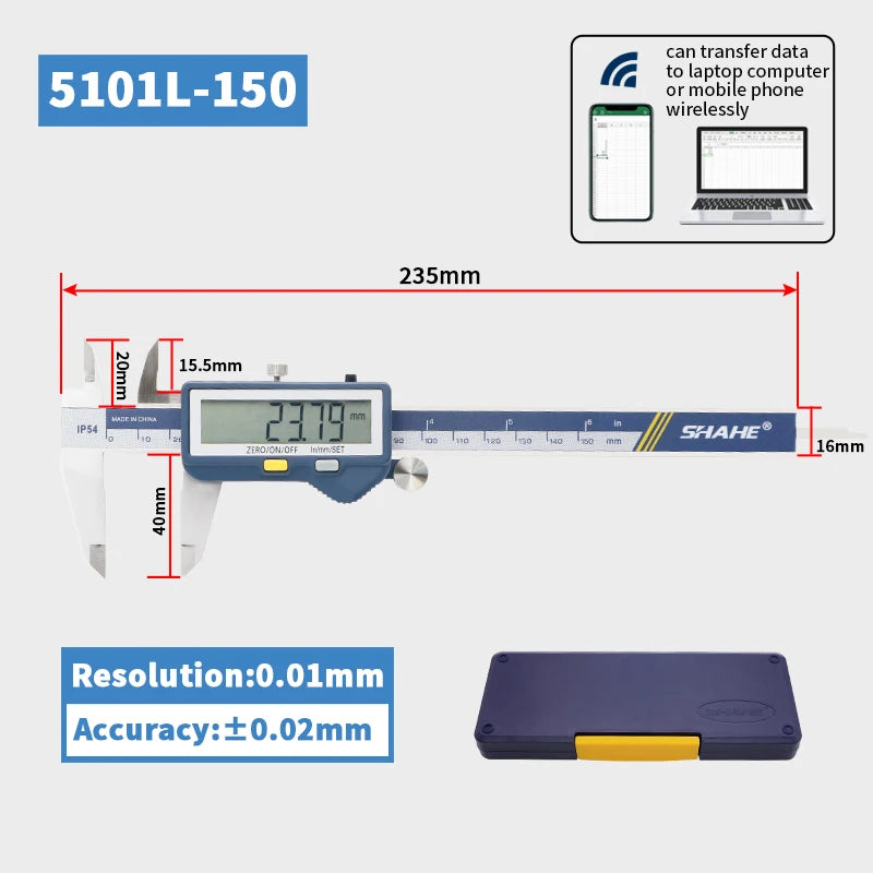 SHAHE Large Screen Digital Caliper 150/200/300mm Stainless Steel Calipers Measuring Tool Electronic Micrometer Caliper