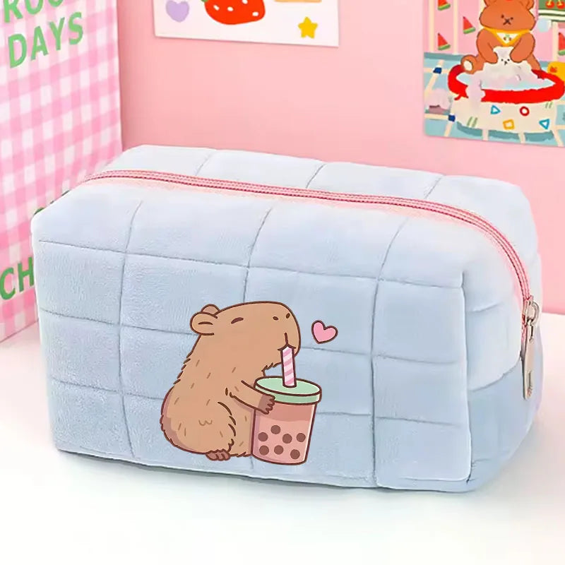 Cute Capybara 1pc pink blue Pillow Design Cosmetic Bag Pencil Case Pen Pouch Large-capacity Student Storage Pencil Case gift