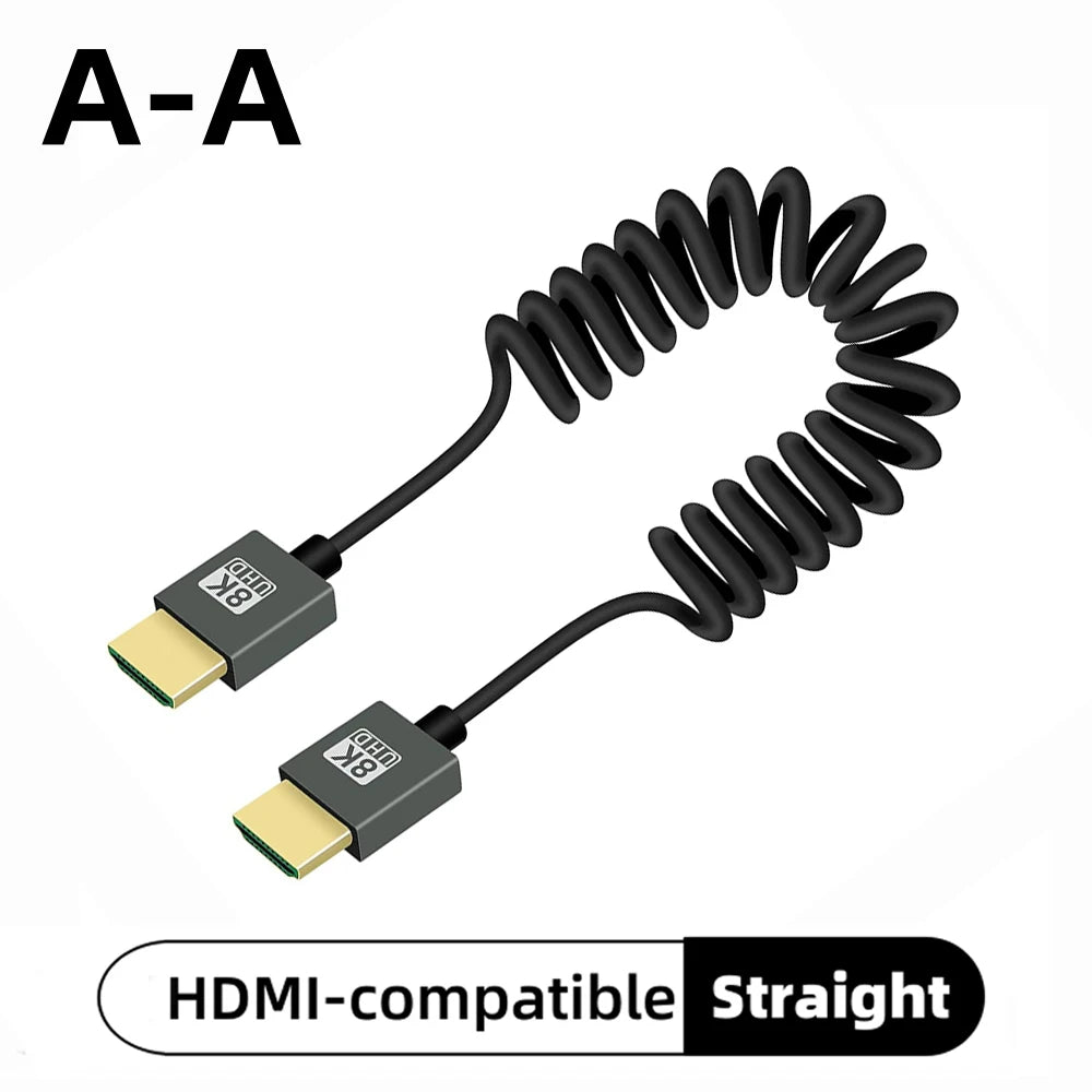 8K UHD Cable High Speed HDMI-compatible Mini/Micro HDMI-compatible Coiled Cord for HDTV Laptop PC PS4 Camera DV Monitor Display