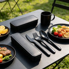 20-piece reusable plastic cutlery set, 3-in-1 camping cutlery set with storage box, includes knife, fork, spoon, and cutlery box