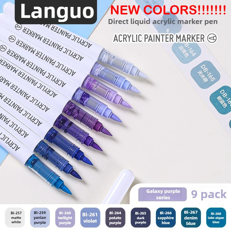 LANGUO 240/9 Colors Acrylic Color Markers Direct Liquid Paint Marker Pen DIY Drawing with Storage Box School Supplies Stationery