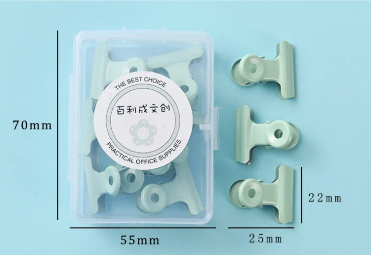 8pcs in Box Pink Metal Paper Clip Small Foldback Metal Binder Clips Purple Grip Clamps Document Office School Stationery Clip