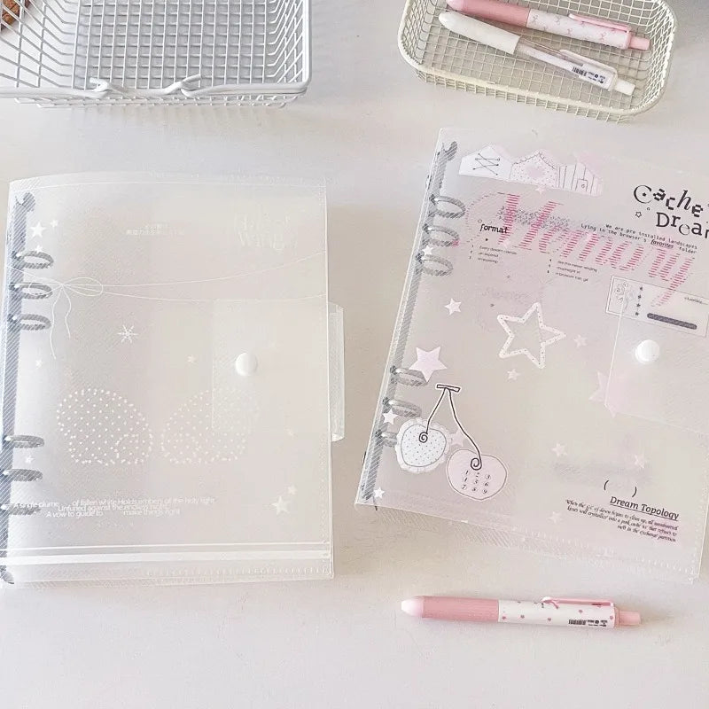 Ins A5 Loose-Leaf Binder Organization Cherry/Angel Wing Transparent Clear Album Organizer Cover for Kpop Photo Cards Collection