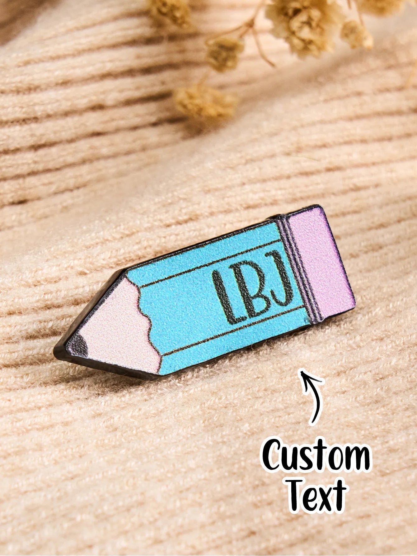 Custom Name Pencil Badge for Kids Write On School Teacher Brooch Pin Personalized Cute Kawaii Gift for Student Back to School