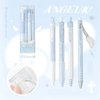4pcs/set Pearl Angel Gel Pen Set Cute Exam Pens with Wing Design Kawaii Cartoon 0.5mm Black Ink for Kids Back To School Student