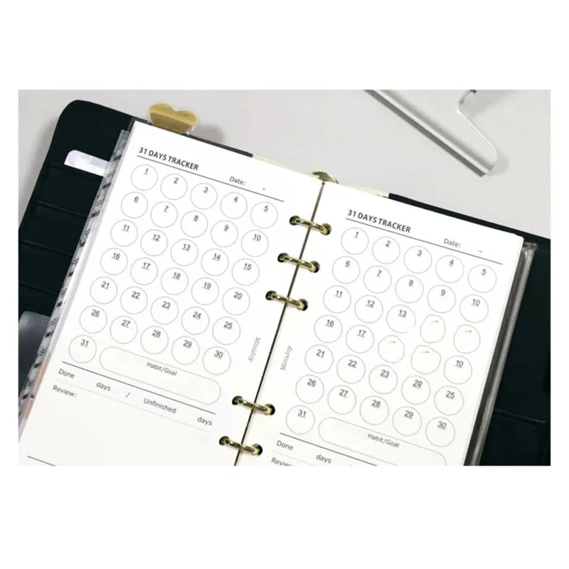 Fromthenon Minimalist Ledger Loose Leaf Paper A6A7 40 Sheets Target Tracking Clock in Replace Core Inner Pages
