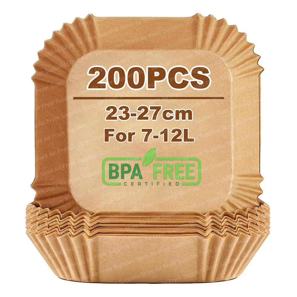 23CM Air Fryer Disposable Baking Paper Square Greaseproof Paper Parchment Paper for 7-12L Basket Airfryer Microwave Oven Steamer