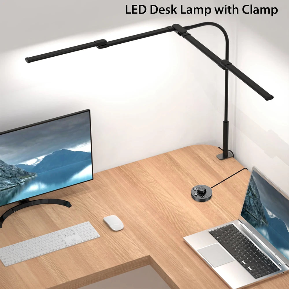 LED Ultra Bright Eye-Caring Desk Lamp 24W Stepless Dimming Flexible Gooseneck Clip-on Office Architect Desk Lamp PC Screen Lamp