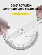 Stainless Steel Rotating Protractor 180° Angle Gauge Finder High Precision Metal Protractor Woodworking Metal Measuring Ruler