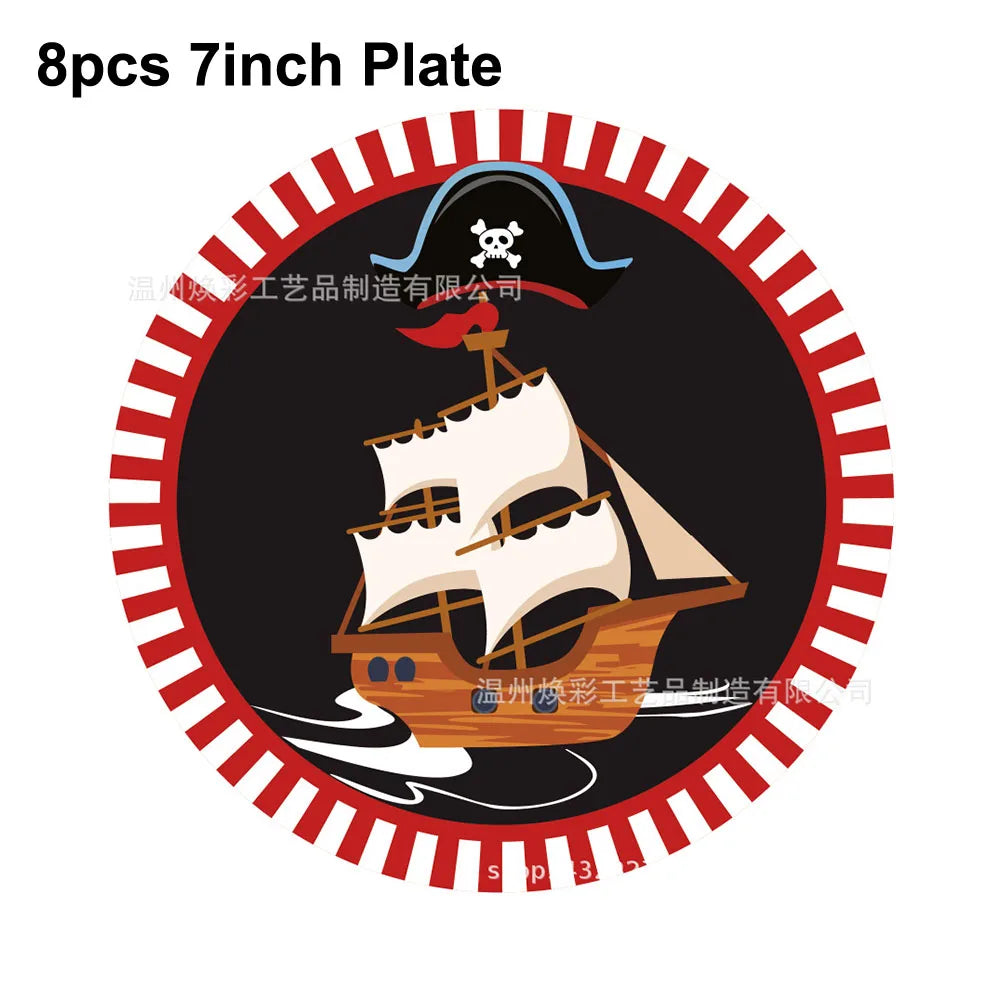 Pirate Party Paper Plate Cup Napkin Party Tableware Pirate Party Decor Pirate Ship Bone Dinnerware Supplies for Adult Kids Decor