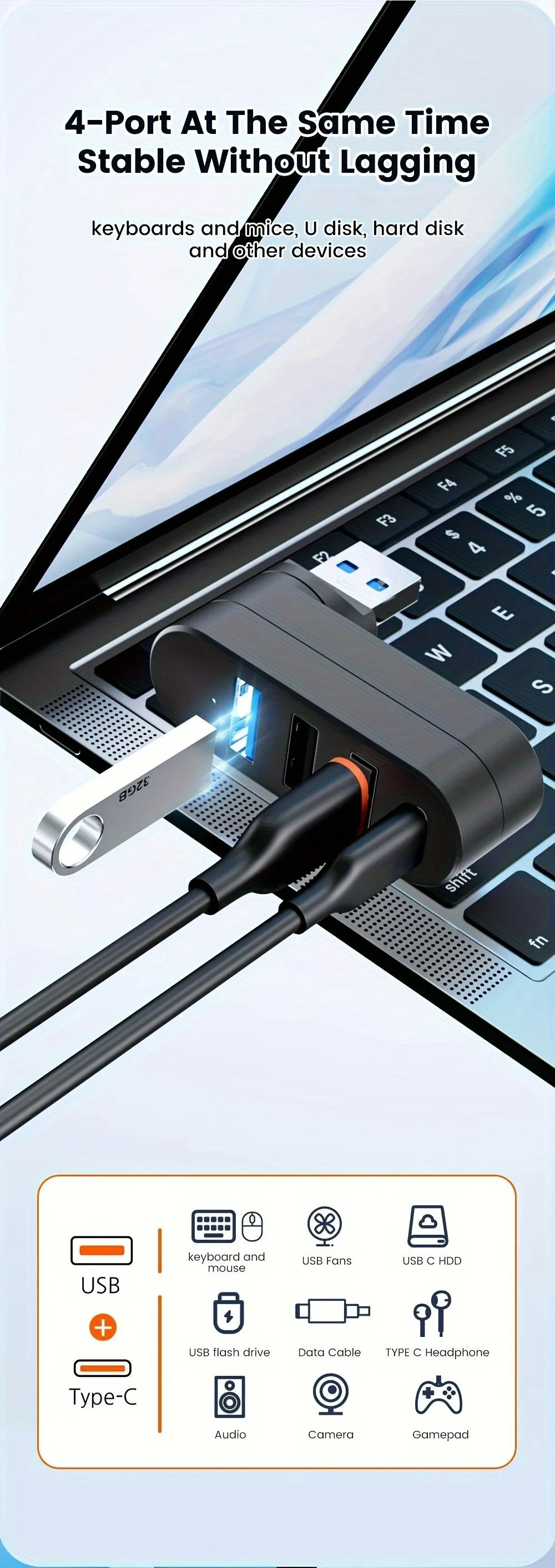 Mini Splitter 4 Ports USB Hub 3.0 Box Rotatable USB Data Transfer Multiple Expander For Computer Laptop MacBook PC Accessories