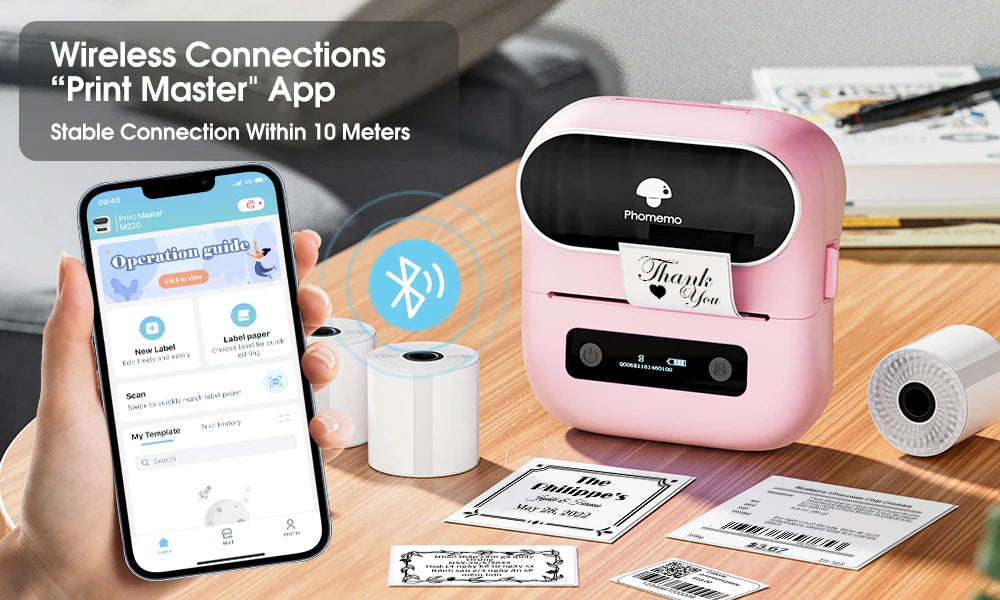 Phomemo M220 Bluetooth Thermal Label Printer 20-75mm Portable 203DPI Label Maker for Barcode Address Mailing File Labels