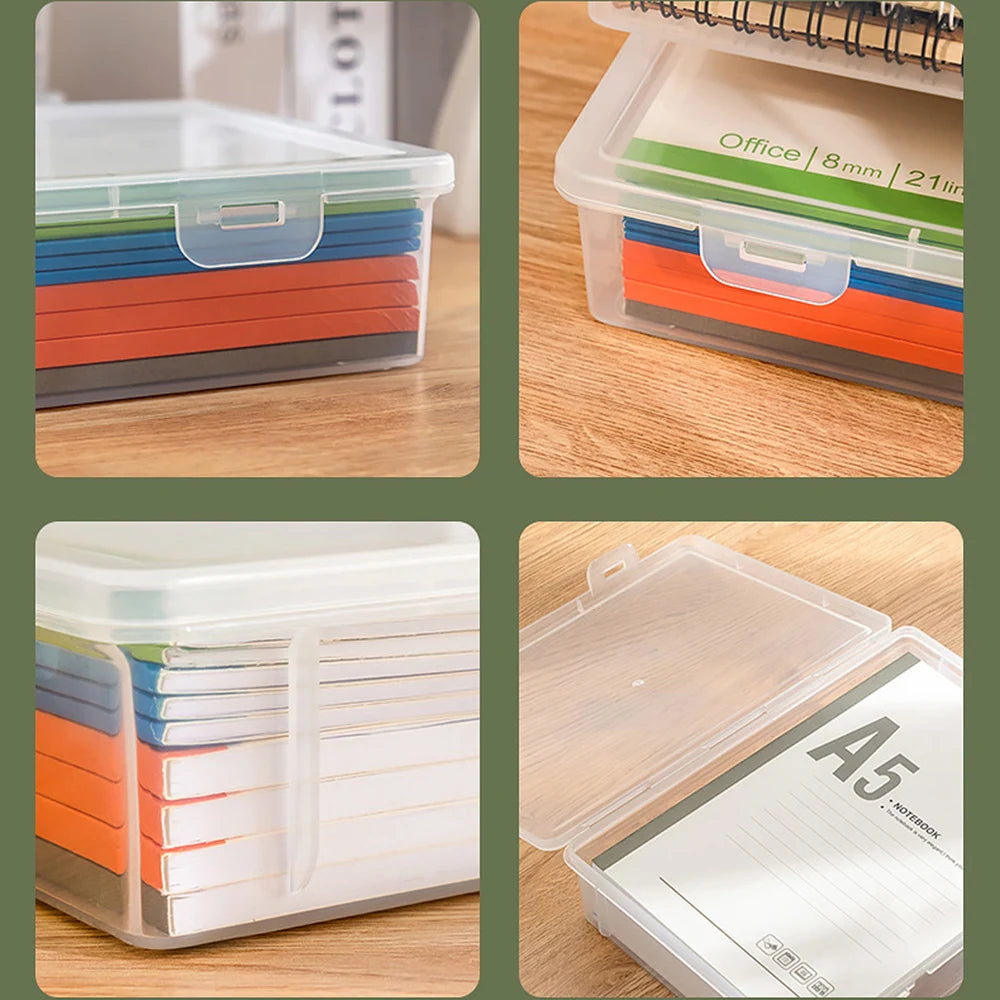 Plastic Document Organizer Organized Clear Square Shape Storage Box Organizing Box With Buckles Certificate File Storage Case