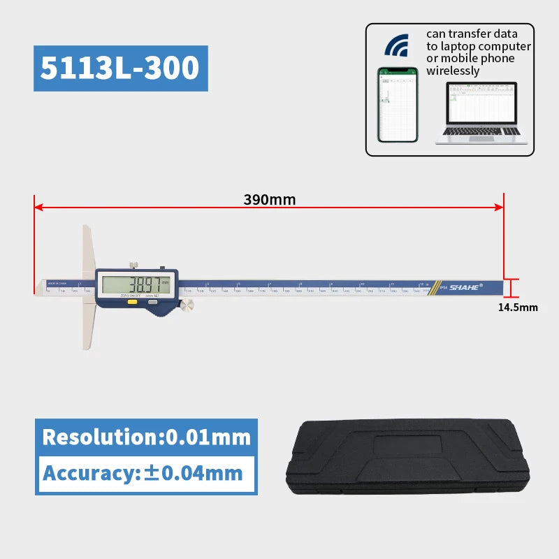 SHAHE Depth Vernier Caliper Micrometer 150/200/300 Mm Digital Vernier Caliper Stainless Steel Electric Digital Depth Gauge
