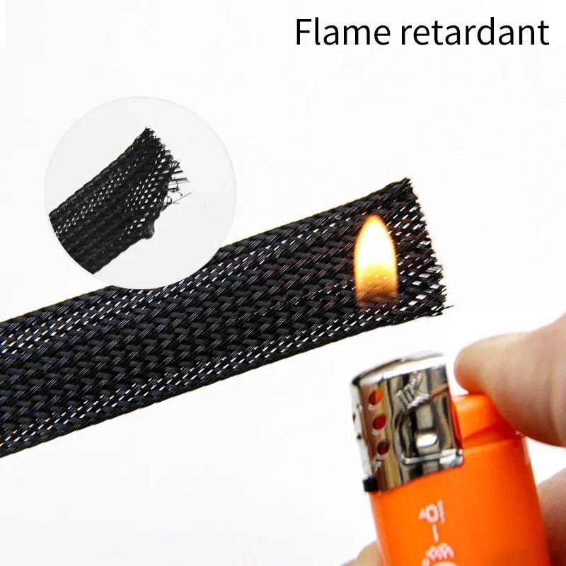 1~50m PET Braid Sleeves Black 2/4/6/8/10/12/14/16/20/25/30/35/40/50/60mm High Density Insulated Snake Skin Cable Wrap Sheath
